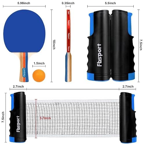 FBSPORT Ping Pong Paddle Set, Portable Table Tennis Set with Retractable Net, 4 Rackets, 8 Balls and Carry Bag for Adult Indoor/Outdoor Games thumbnail 2