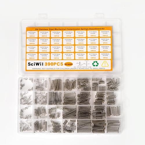 SciWil 390Pcs Small Compression Springs Kit, 28 Sizes Assorted | Coil Spring Assortment for Pen Repair, DIY Crafts, and 3D Printing. Durable 304 Stainless Steel Construction - Image 1