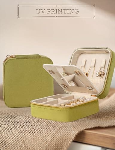MFXIP Plush Velvet Travel Jewelry Case Small Jewelry Box Jewelry Organizer Storage Case Portable Jewelry Travel Case for Girls Womens Earring, Necklace, Rings,Bracelets with Mirror thumbnail 4