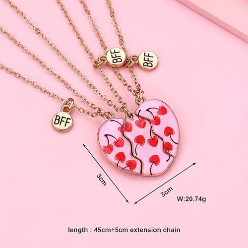 Best Friend Necklace for 3, Cartoon Heart Matching Magnetic Pendant 3PCS Friendship BFF Jewelry thumbnail 2
