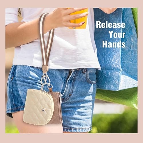 Mini Dual Pouch Wristlet Wallet for Women – Zip Around wristlet Keychain Wallet with 2 Wristlets, Ideal for Dog Walking, Coffee Runs & Lunch Break Essentials (Beige+Khaki) thumbnail 2