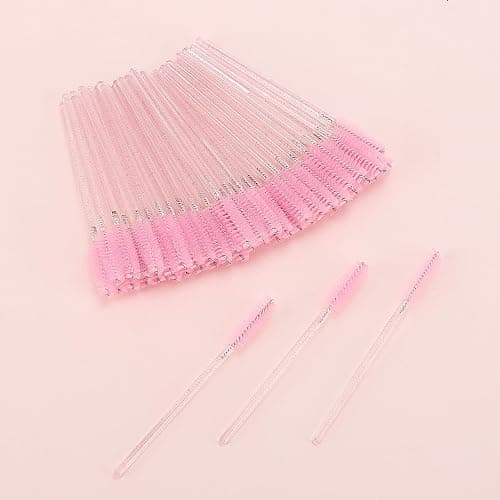 Tbestmax 50 Pcs Disposable Mascara Wands, Crystal Eyebrow Spoolies Brush for Eyelash Extensions, Pink Eye Lash and Makeup Brush thumbnail 3