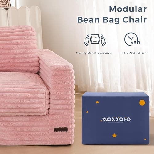 ❤️MAXYOYO Giant Bean Bag Chair for Adults, Upholstered Floor Sofa with Pillows and Armrests, Large Bean Bag Sofa Plush Chair Bean Bag Couch for Bedroom Living Room, Pink thumbnail 3