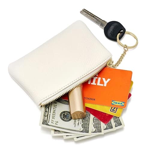 WOZEAH Artificial Leather Coin Purse Change Purse With Key Chain Ring Zipper For Men Women (A White) thumbnail 3