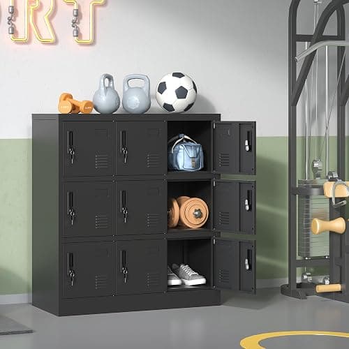 VIYET Employee Storage Locker,9 Door Storage Locker,Metal Locker for Employees Office Steel Gym Lockers with Card Slot,Office Storage Lockers for Home,School(Black) thumbnail 2