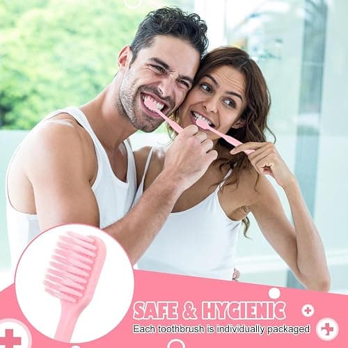 FoldTier 12 Pcs Pink Toothbrush Extra Soft Toothbrush Intensive Clean Tooth Brush for Adult Deep Clean Tooth Brush Individually Wrapped Gentle Bristle for Home Hotel Travel(Classic,Pink) thumbnail 3
