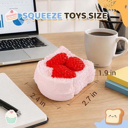 Strawberry Cake Squishy Toys, Silicone Squeeze Toys for Slow Rising Squishy | Realistic Food Shaped Sticky Squishy Fidget Toys, Great for Office and Home Stress Relief, Party Favors and Fun Gifts thumbnail 4