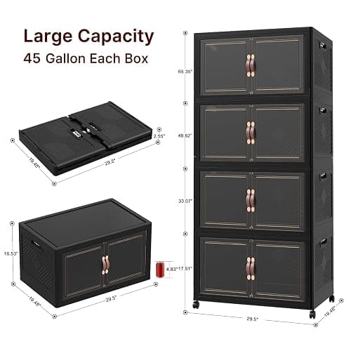 UAMFURI Stackable Storage Bins with Lids, 1440QT Lockable Storage Cabinet | Folding Storage Box with Doors and Wheels, Collapsible Plastic Drawers for Home, Garage, Office thumbnail 2
