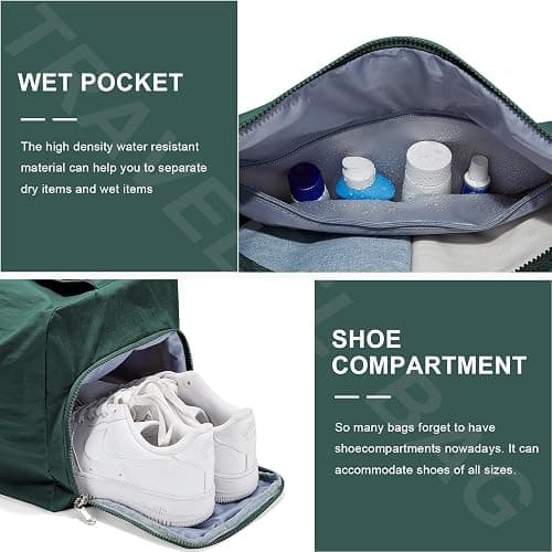 Small Gym Bag with Shoe Compartment, Workout Sport Duffle Bag for Women Travel, Waterproof Shoulder Overnight Bags Lightweight Carry on Tote Bags for Swim, Yoga, Dance thumbnail 5