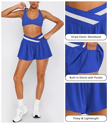 Hragc Womens Athletic Workout Shorts Flowy Butterfly Elastic Crossover High Waisted 2 in 1 Running Shorts Pockets for Women thumbnail 4