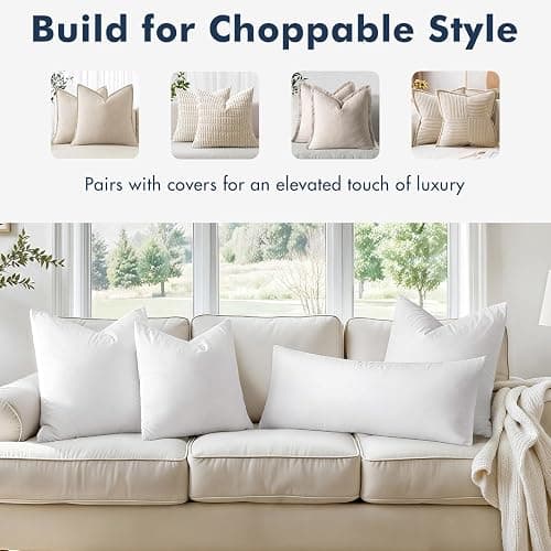 MIULEE 22x22 Pillow Inserts,Set of 2 Down Feather Throw Pillows for Couch Sofa Bed, Decorative Fluffy Throw Pillow Inserts Cotton Fabric,White thumbnail 4
