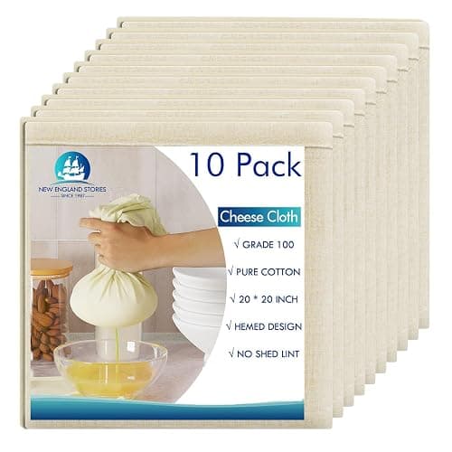 10 PCS Reusable Cheesecloth, Grade 100, 20x20 Inch Hemmed Cheese Cloth for Straining Craft, 100% Cotton Unbleached Cloth Strainer for Cooking, Baking, Juicing, Cheese Making - Image 1