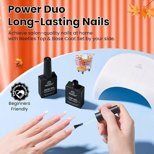 Beetles No Wipe Gel Top Coat and Base Coat Set for Gel Polish - 2Pcs 15ml Super Shiny and Long Lasting Soak Off UV/LED Lamp Needed, Halloween Nail Art Design Gift thumbnail 3