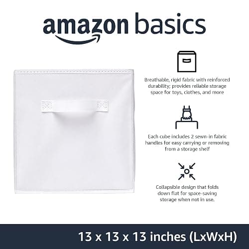 Amazon Basics Collapsible Fabric Storage Bins with Handles, Cube Organizer, 13"x13"x13", White, 6-Pack thumbnail 4