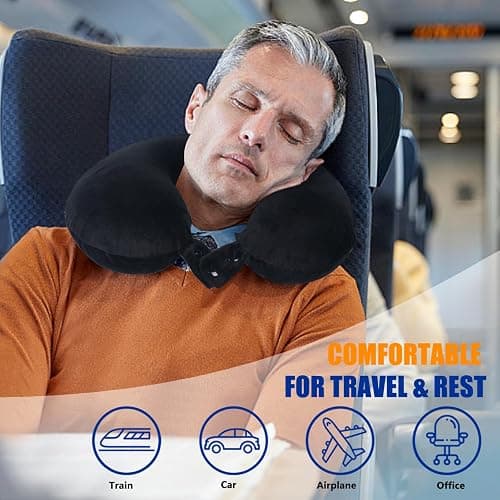 SAIREIDER Travel Pillow 100% Pure Memory Foam Travel Neck Pillow, Airplane Pillow for Traveling、Car、Home、Office，Washable Cover（Black） thumbnail 3