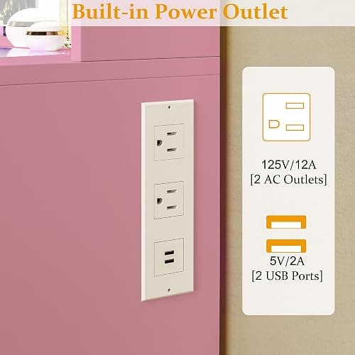 HUAHUU Vanity Desk, Makeup Vanity Desk with Mirror and Lights 3 Colors, Transparent Top with 3 RGB Drawers, 6 Shelves, 2 Large Tempered Cabinets, Power Outlet, for Bedroom, Pink thumbnail 6