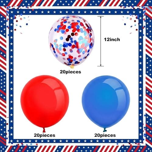 TecUnite 80 Pcs Red White and Blue Balloons Kit 12 Inch 4th of July Independence Day Patriotic Balloons 250th Anniversary Confetti Latex Balloon for Memorial Day Party Arch Decorations Supplies thumbnail 3