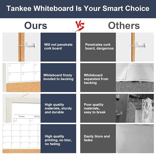 Calendar Whiteboard for Wall, TANKEE 17x13 Inches Whiteboard Calendar Cork Board Combo, Small Magnetic White Board with Wood Framed, Hanging Dry Erase Board for Kitchen Home Office School Planner thumbnail 5