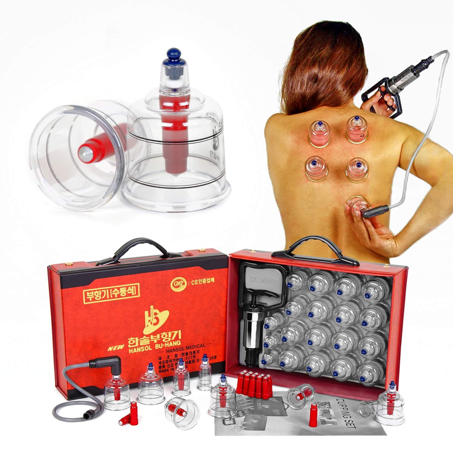 Hansol Professional Cupping Therapy Equipment Set with pumping handle (19 Cups/English Manual (Made in Korea)) thumbnail 2