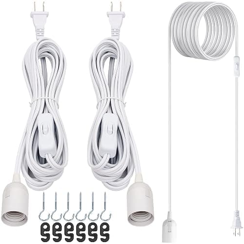 JACKYLED Extension Hanging Lantern Cord Cable 2-Pack 20ft UL 360W with E26 E27 Socket On/Off Button Pendant Lighting - Image 1