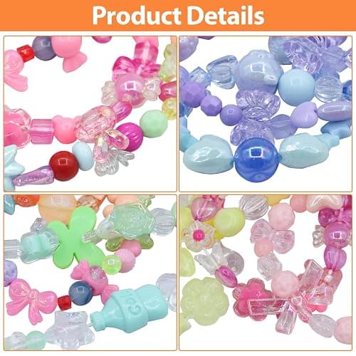 RYKOMO 1250-1400 PCS Acrylic Assorted Beads 12 Candy Colors Flower Sweetheart Butterfly Candy Acrylic Kawaii Aesthetic Bead Assorted Beads for Bracelets DIY Jewelry Making thumbnail 5
