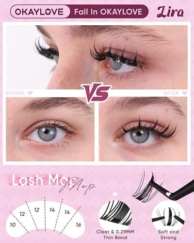 OKAYLOVE Manga Lash Clusters, LIRA 12mm Natural Anime Eyelash Clusters with Spikes, 80pcs CC Curl Fairy Individual Lashes Clear Band Wispy Cluster Eyelashes Extensions for Party, Cosplay thumbnail 6
