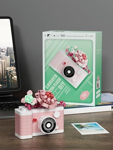 Pink Jasmine Time Cute Flower Camera Series Mini Building Blocks Toy | DIY miniature micro bricks kit. Ideal collection for home desktop decor. Perfect botanical gift for kids and adults. thumbnail 2