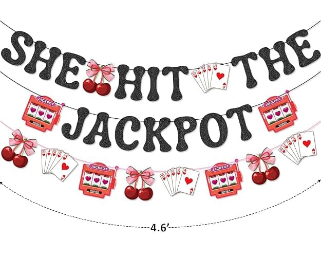 She Hit The Jackpot Banner Garland for Las Vegas Bachelorette Party Decorations thumbnail 3