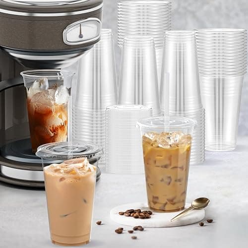 Dealusy 100 Pack - 20 oz Clear Plastic Cups with Lids and Straws, Sturdy & Food Safe Iced Coffee Cups with lids, Disposable Plastic Smoothie Cups for Cold Drinks thumbnail 6