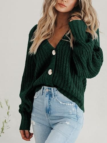 PRETTYGARDEN Women's Chunky Knit Open Front Sweater Long Sleeve Button Loose Short Cardigan Outerwear Coats thumbnail 7