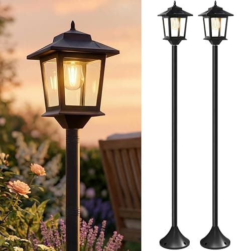 PASAMIC Outdoor Solar Post Lights, 2-Pack 63" Dusk to Dawn Solar Lamp Posts, Waterproof Floor Lamps, Warm White Pole Lights for Patio with Replaceable Bulb - Image 1