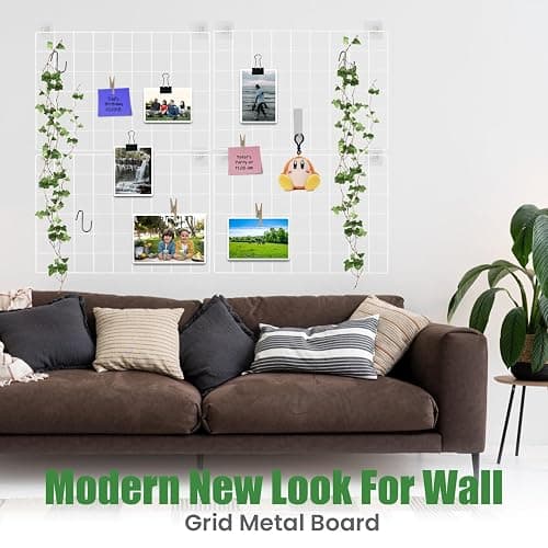CIKLCIX Wire Wall Grid Panel Set of 2, Photo Display Board & Memo Board | 17.3"×11.8" White Metal Hanging Picture Organizer for Photos, Notes and Wall Decor in Home, Office or Dorm thumbnail 7