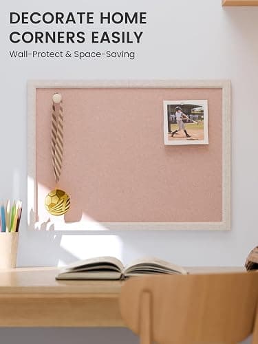 Fluxynara 23.6" x 17.1" Felt Frame Bulletin Board, Pink | Cork Board Alternative with 12 Removable Adhesive Tabs, Foldable Pin Board for Wall, Home, Office, Classroom & Dorm thumbnail 4
