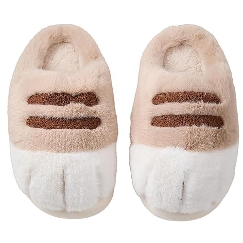 Plush cat paw slippers，non-slip soles, cozy and cute slippers - Image 1