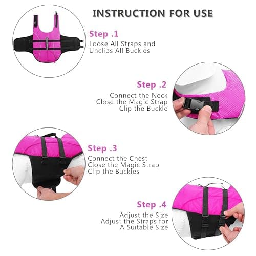 Ripstop Dog Life Jacket Shark Life Vest for Dogs, Safety Lifesaver with High Buoyancy and Lift Handle for Small and Medium Breeds（Rose Red XS） thumbnail 5