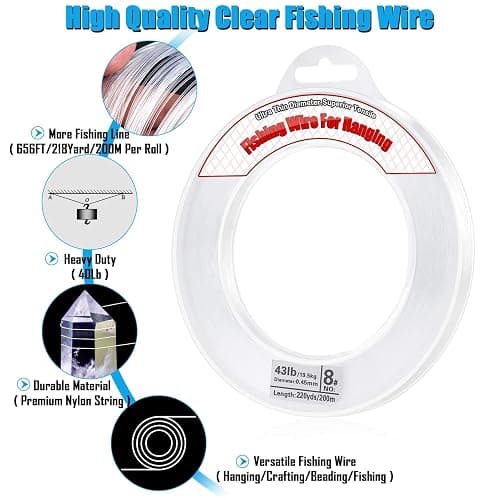 Clear Fishing Wire, Acejoz 656FT Fishing Line Clear Invisible Hanging Wire Strong Nylon String Supports 40 Pounds for Balloon Garland Hanging Decorations thumbnail 2