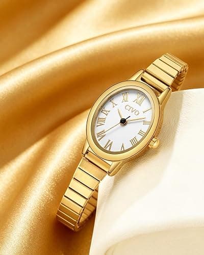 CIVO Vintage Armbanduhr Damen Klein: Oval Gehäuse Römisches Zifferblatt | Zarte Elegante Damenuhr mit Elastisches Armband Edelstahl Analog - Geschenk für Frauen Jahrestage Weihnachten 2 Größen (M/L) thumbnail 7