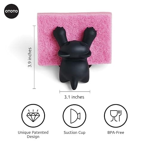OTOTO Scrubby Cute Cat Sponge Holder for Kitchen Sink - Dishwasher Safe Dish Organizer- Compact, Cute Kitchen Accessories, Dish Sponge, White Elephant Gifts thumbnail 2