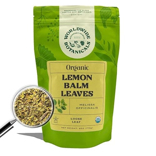 Worldwide Botanicals Organic Lemon Balm Tea, 6 Ounces - Loose Leaf Premium Herbal Tea | 100% Pure Lemon Balm Leaves | For Stress Relief and Good Digestion | Kosher - Image 1