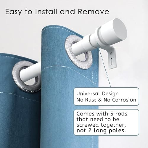 Byondeth Curtain Rods for Windows 16 to 88 Inches Adjustable Length 1 Inch Diameter Window Curtain Rod with Aluminium End Cap, White thumbnail 2