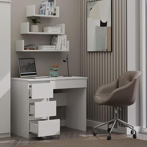 WHATSIZE ENTERPRISE - Mijas - Modern Computer Desk with Drawers - White Office Workstation Table with 3 Storage Drawers, Left-Side Configuration, Study table & Office Desk thumbnail 6
