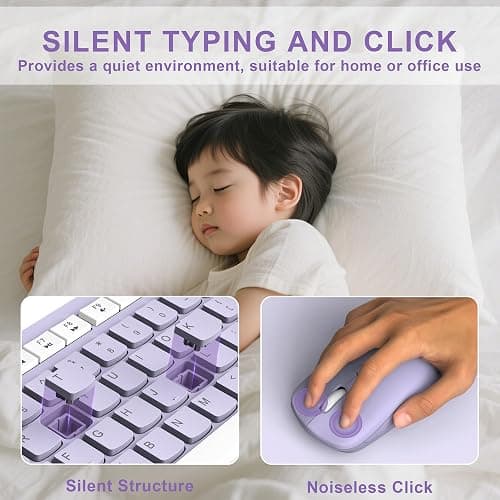 Wireless Keyboard and Mouse Combo, Full-Sized Wireless Keyboard and Adjustable DPI Mouse, 2.4GHz USB Receiver, Silent Keyboard and Mouse for PC, Windows, MAC, Desktop, Laptop(Purple) thumbnail 3