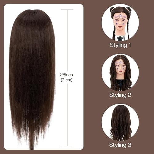 28" Mannequin Head Human Hair, Mannequin Head with 80% Real Hair,Cosmetology mannequin Doll head for hair Styling,Training Practice Braiding Manikin head with Table Clamp,Hair Styling Set #4 thumbnail 3