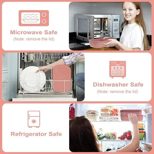 JBGOYON® Bento Lunch Box Set - 3 Stackable Containers for Adults and Kids，lunch box for women- Includes Lunch Bag, Leak-Proof and BPA-Free - Built-in Utensil Set - Dishwasher Safe (Pink) thumbnail 5