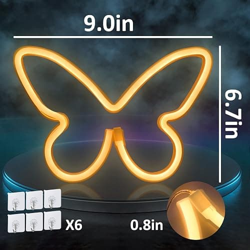 BRIGHTDECK 3 Pcs Butterfly Neon Signs, Neon Light for Bedroom, USB or 3-AA Battery Powered LED Wall Décor for Valentines Day Birthday Gift, Wedding, Party, Home Decor (Pink, Purple, Warm white) thumbnail 3