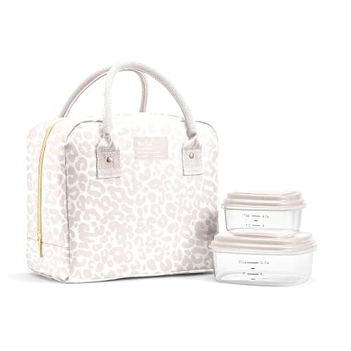Fit & Fresh Bloomington Lunch Bag for Women - Insulated Large Lunch Box for Work with Containers, Leak-Resistant, Stain-Resistant, Zipper Closure, Feline Fine Ivory - Image 1