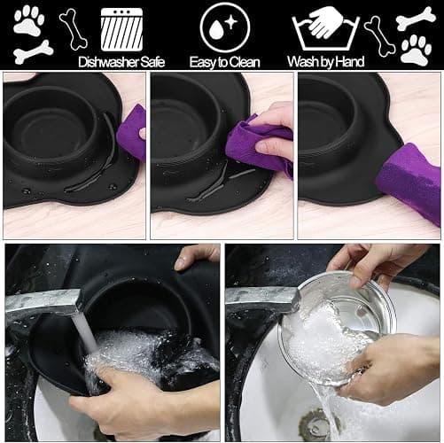 AsFrost Dog Food Bowls Stainless Steel Dog Bowls with No Spill Non-Skid Silicone Mat, Dog Food and Water Bowl Set, Dog Dishes for Small Medium Large Sized Dogs Pet Food Feeding Bowls, 4 Cup, Black thumbnail 6