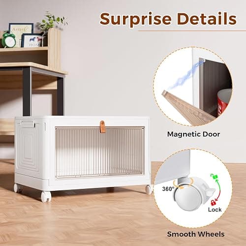 Wise Oannes 4 Tier Storage Bins with Lids, 23QT Stackable Closet Organizers and Storage with Wheels, Collapsible Storage Boxes, Foldable Plastic Storage Containers for Home,Office, Dorm Room - White thumbnail 4