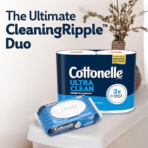 Cottonelle Ultra Clean Toilet Paper with Active CleaningRipples Texture, Strong Bath Tissue, 24 Family Mega Rolls = 132 Regular Rolls (4 Packs of 6) thumbnail 7
