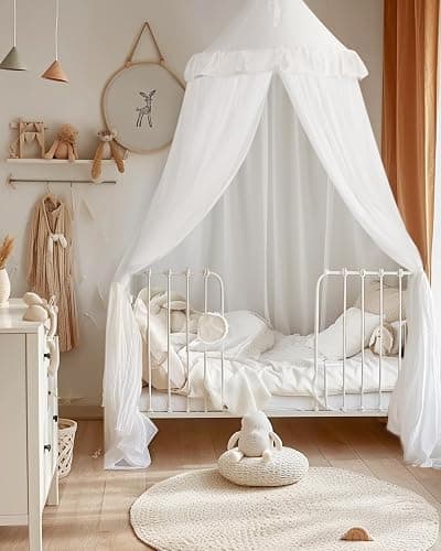 Bed Canopy with Star Lights, Double Layer Canopy for Bed, Princess Play Tent for Girls Room, Breathable Canopy Bed Curtain for Children Reading Nook, Machine Washable Canopy, 25.6''x106'', White thumbnail 6